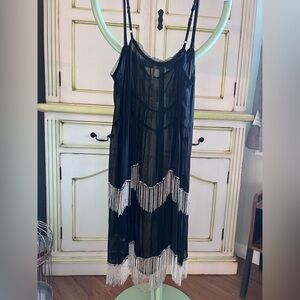 Free People Black Chiffon Embellished Slip Dress